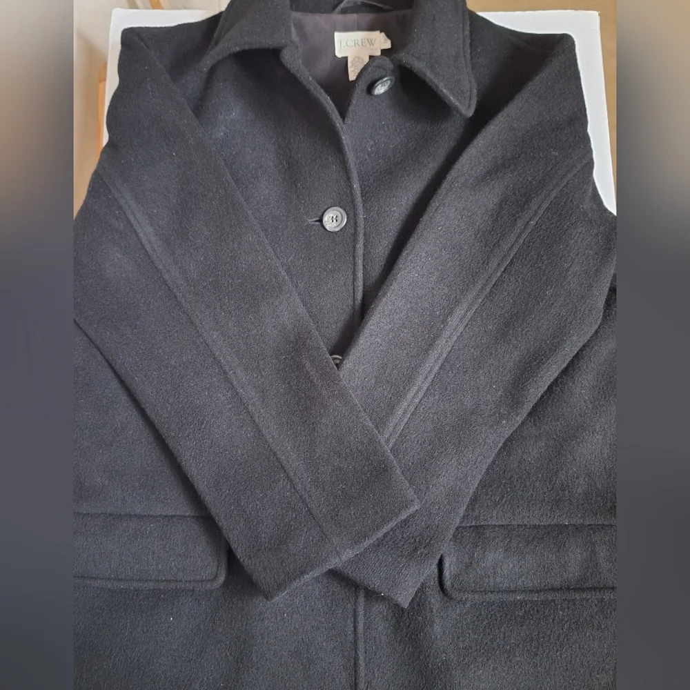 Vintage J. Crew Wool Pea Coat Black Single Breasted Preppy Academia Womens PS - Picture 3 of 13